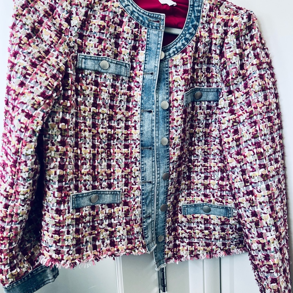 Red and Pink Tweed Blazer with Textured Design